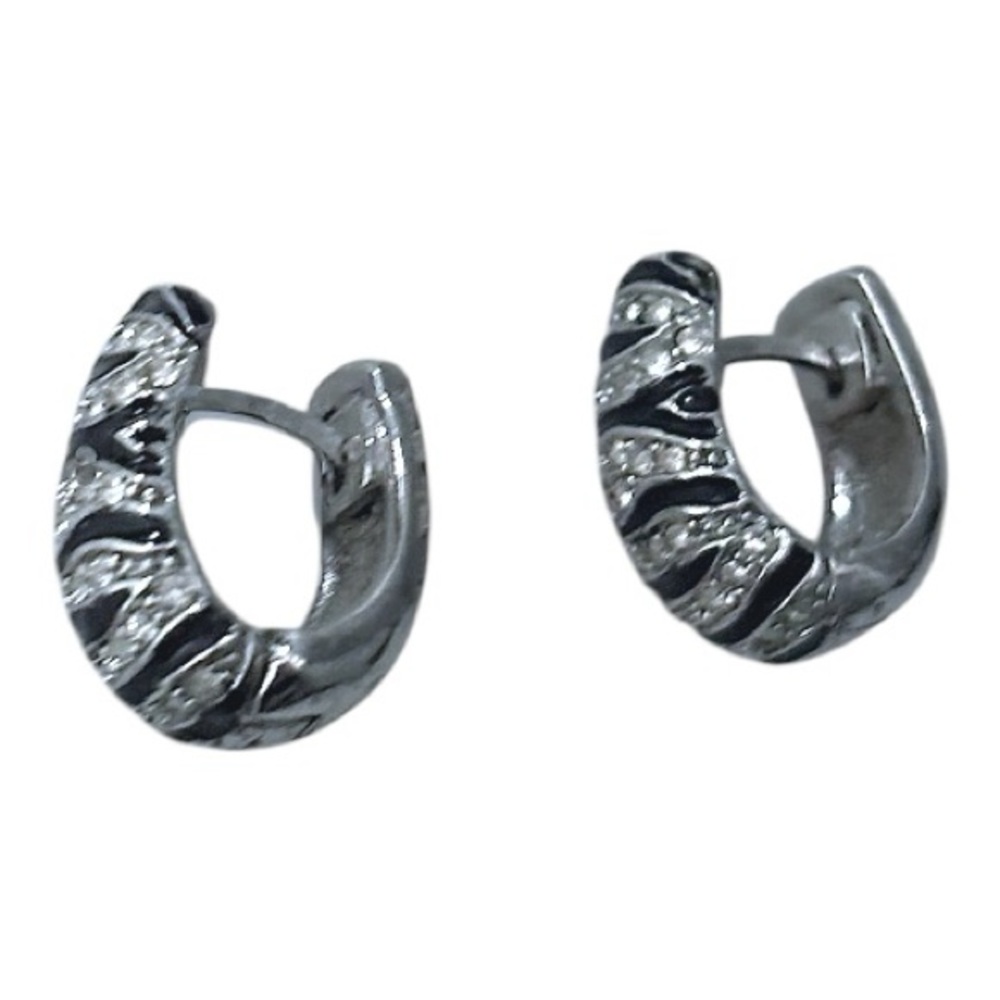 Anne Klein Black Textured Silver Rhinestone Dazzle Earrings